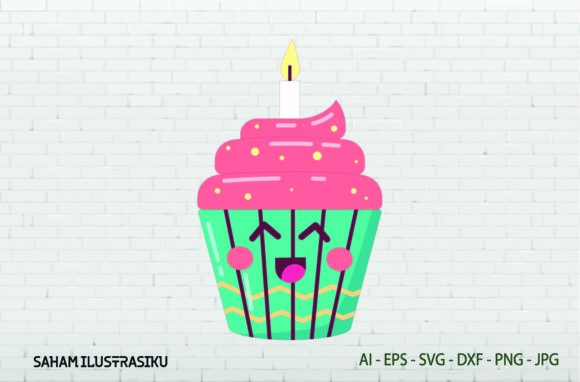 Cup Cake and Candle Kawaii Svg: Graphics for Creative Brands