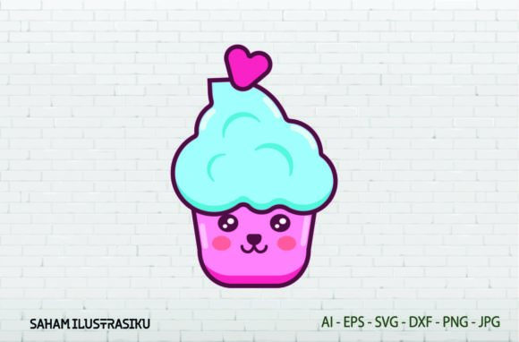 Cup Cake Heart Kawaii Svg Graphics
