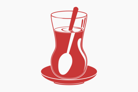 Flat Monochrome Glass Cup of Turkish Tea Graphics