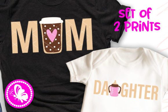 Mom Cup of Coffee Daughter Bottle Milk Graphics