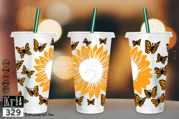 Sunflower Butterfly SVG Decal Cold Cup: Graphics for Crafts