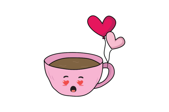 Valentine Kawaii Cup Balloon Fill Line Graphics