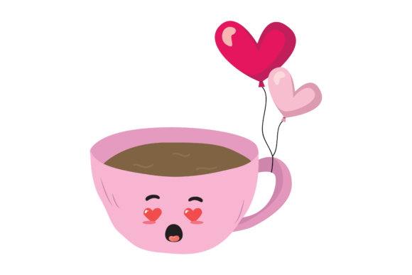 Valentine Kawaii Cup Balloons Vector Graphics