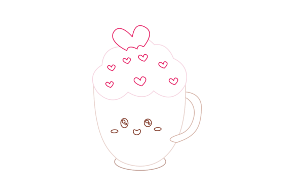 Valentine Kawaii Cup Cream Color Line Graphics